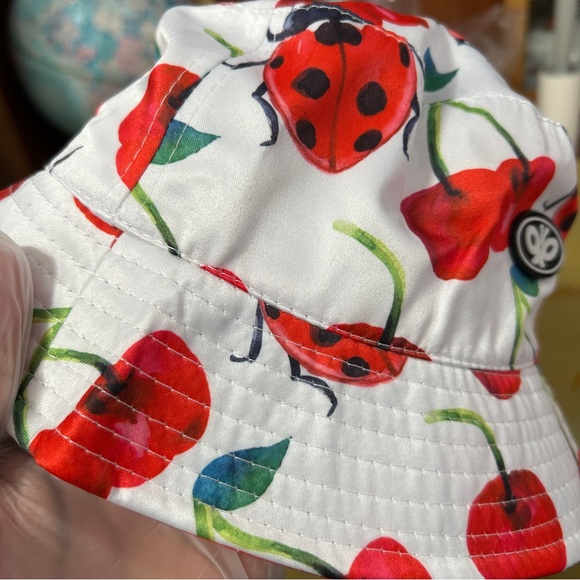 Petals and Peacocks Cherries and Ladybugs Graphic Multicolor Bucket Hat - "Dewy" - Picture 8 of 16